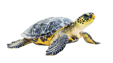 Obraz premium Detailed shot of a sea turtle, displaying intricate shell details and mottled skin coloration, aquatic life, on a transparent background, PNG image, PNG file.