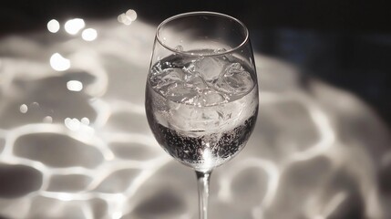 A glass of water with ice cubes in it