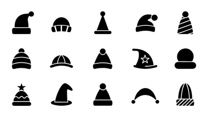 set of christmas hats silhouette vector on white background