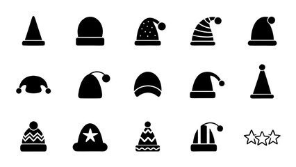 set of christmas hats silhouette vector on white background