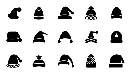 set of christmas hats silhouette vector on white background