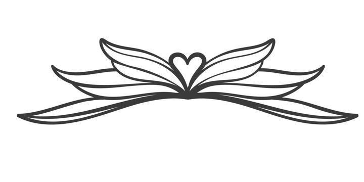 Elegant vintage divider ornament, perfect for invitations, wedding cards, or romantic designs. Features symmetrical floral motif with heart shape. Vector illustration of unique divider on white