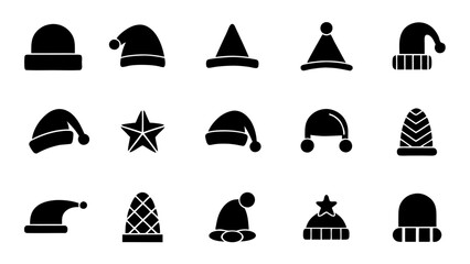 set of christmas hats silhouette vector on white background