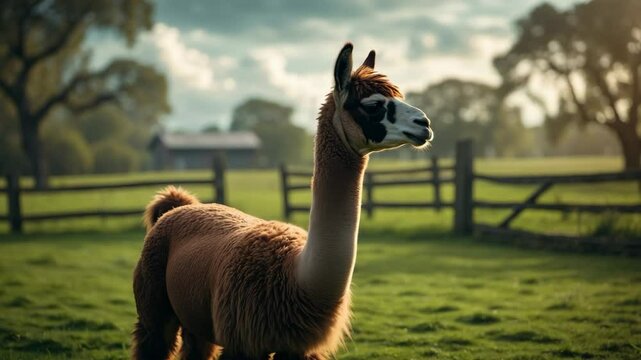 Llama grazing in a meadow.