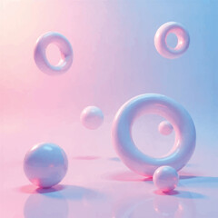 Minimalist 3D Glossy Shapes Floating on Soft Pastel Gradient Background - Modern Seamless Texture