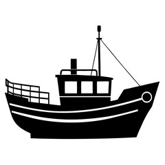 fishing boat Silhouette Vector on white background