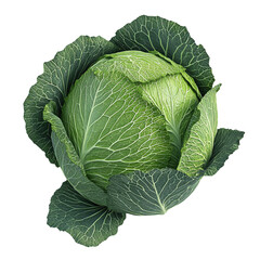 Obraz premium Isolated green cabbage head displaying intricate leaf patterns on black background