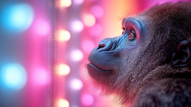 Gorilla Portrait with Colorful Bokeh Background