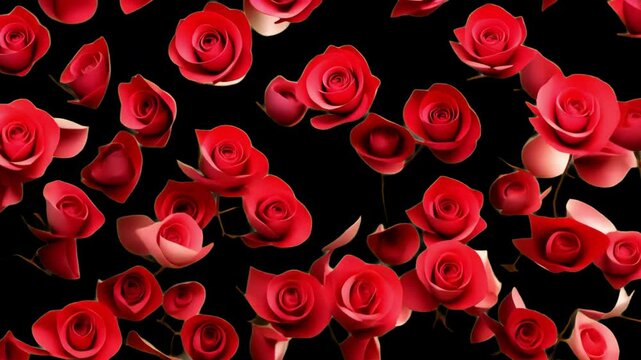 Red flower petals floating animated overlay, transparent 4K video, alpha channel, ProRes 4444