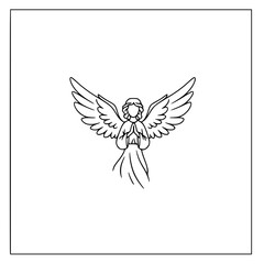 Obraz premium Angel silhouette in frame with wings and folded hands, representing protection, guidance and prayer. Vector for religious holidays, Easter and Christmas symbol