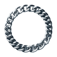 Isolated silver chain frame metal link circle border jewelry design on transparent background