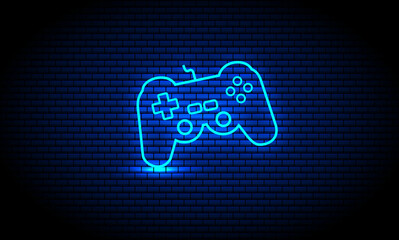 Neon Video game controller line icon on black background. gamepad flat icon for apps and websites. Bright Video game controller sign. Color Game controller outline icon.