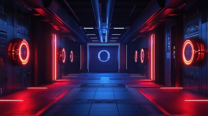 Naklejka premium Futuristic glowing corridor interior