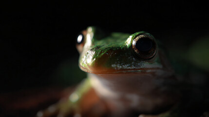 Close-up of a frog with big eyes, amphibian pet portrait.
