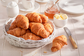 Homemade and fresh french croissants for sweet breakfast.
