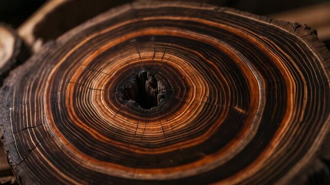 Cross-section of a cut tree displaying growth rings.