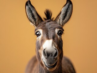 Obraz premium donkey surprised, scared with open mouth on plain colored background. shock. strong emotions. wide open eyes