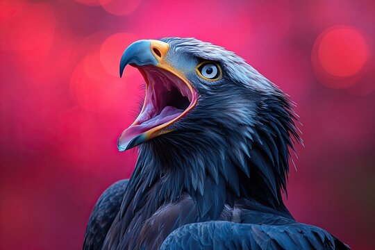 eagle, strong laughter. manifestations of human emotions of laughter. on a monochromatic colored background. neon multi-colored light. photo.