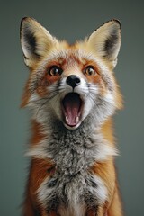 fox surprised, scared with open mouth on plain colored background. shock. strong emotions. unusual light.