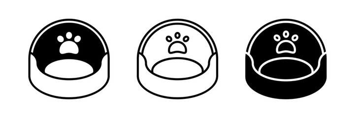 A minimalist vector icon set depicting pet beds, ideal for pet care and animal-themed designs.