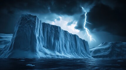 Icy fortress structure dramatic night landscape