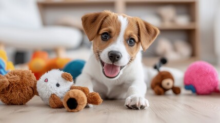 Adorable Jack Russell Puppy with Toys