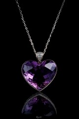 Deep Purple Amethyst Heart Pendant Necklace on Black Background