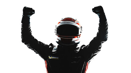 Dynamic Celebration Pose of Race Car Driver Silhouette in Action