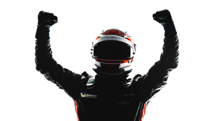 Dynamic Celebration Pose of Race Car Driver Silhouette in Action
