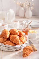 Homemade and fresh french croissants made of puff pastry.