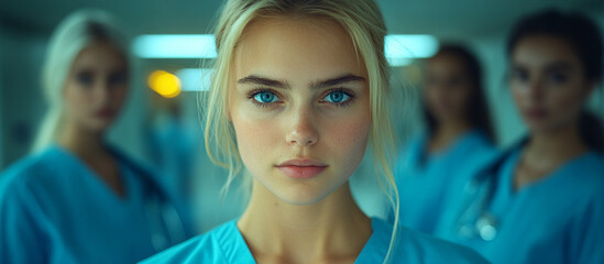 Obraz premium Confident female medical professional in a hospital setting.