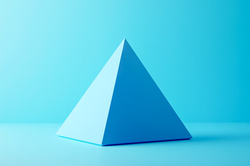 3D rendering of a blue pyramidal shape on a blue background, with a geometric solid color gradient
