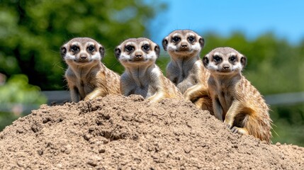 Four Adorable Meerkats on a Hill