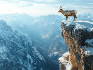 Majestic deer on snowy mountain peak