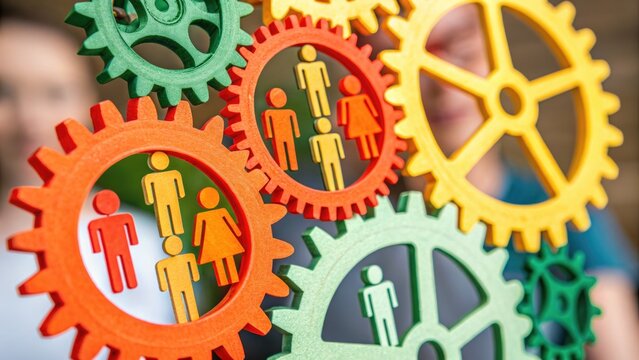 Exploring the Interaction of Abstract Gear Systems with Human Icons Human Resources Dynamics in a Conceptual Environment for Enhanced Collaboration