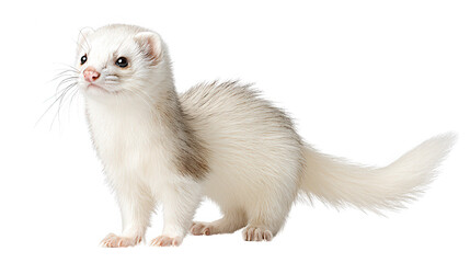 A cute ferret stands with curiosity on white background for rebg 58.