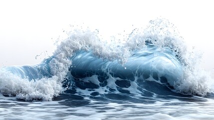 Obraz premium Majestic ocean wave with white foam cresting and breaking on a sunny day, displaying the power of marine environment.