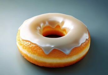 Obraz premium Glazed Donut with Smooth Icing on a Light Background, Perfect for Breakfast or Dessert, Evoking Sweet Cravings and Delicious Treats for Food Lovers