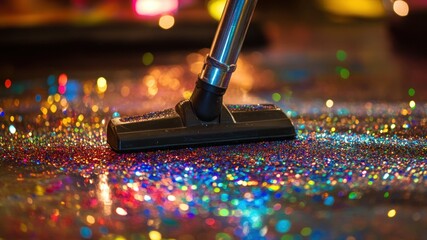Vacuum cleaning up mess of glitter on floor