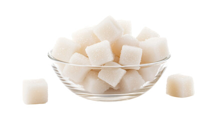 Sweet Sugar Cubes in Bowl on White Background