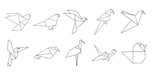 Fototapeta premium Birds Origami Line Set