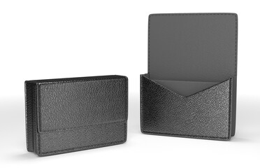 Black leather clutch bag. 3d illustration set on white background