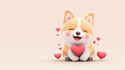 Smiling puppy illustration with heart paws and blushing cheeks. Mood: cheerful and cuddly