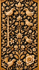 Intricate Wood Carving  Birds  Flowers  and Vines  Ornate Panel Design
