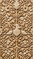 Intricate Wooden Carving  Birds  Flowers    Vines  Ornate Panel Detail