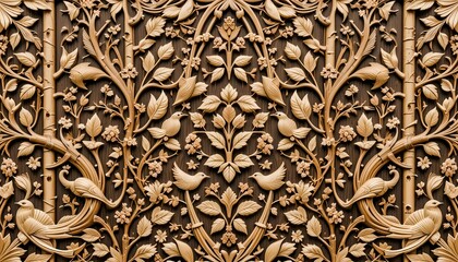 Intricate Wooden Carving  Birds  Flowers    Branches