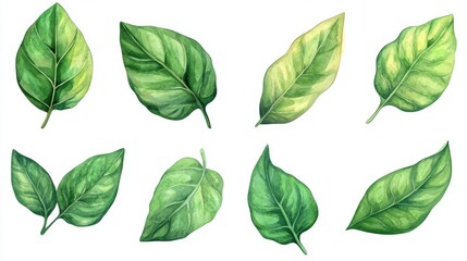 Diverse green leaves botanical study nature vibrant environment close-up plant life