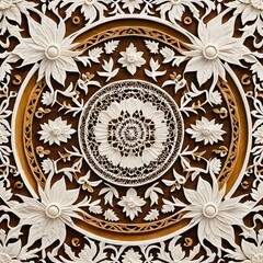 Intricate Wooden Floral Carving  Circular Design  Ornate Pattern  Relief Texture  Detailed