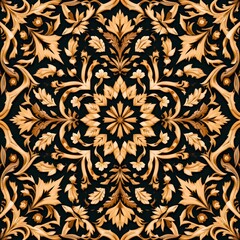 Intricate Wooden Carving  Ornate Floral Pattern  Symmetrical Design  Craftsmanship  Gold 