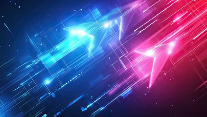 Abstract dynamic arrows, glowing,  futuristic tech design